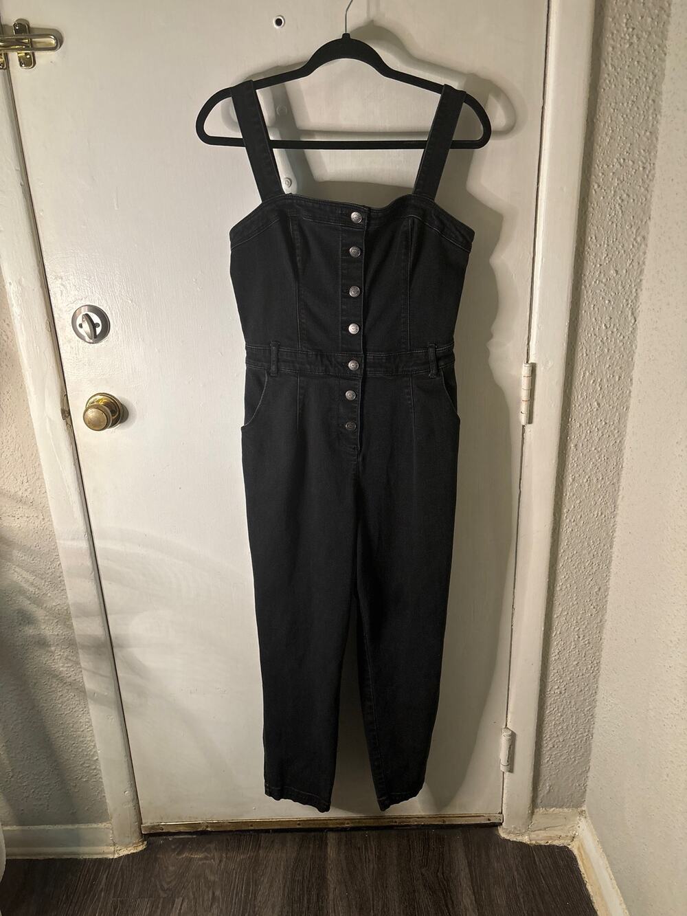 Hollister Black Denim Overalls Jumpsuit M Faded Look Boho Classic Preppy Grunge